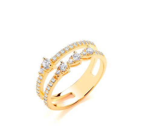 Gold & Cubic Zirconia Twin Band Ring