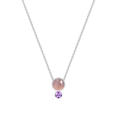Two Round Stones Silver Necklaces