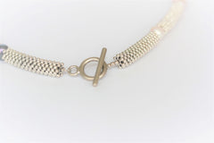 Navy, White and Pink Pearl Snake T-Bar Necklace