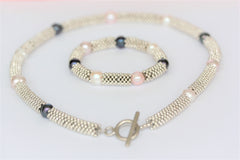 Navy, White and Pink Pearl Snake Bracelet