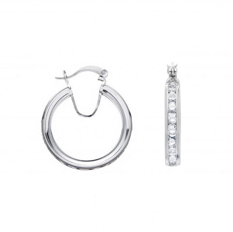 Silver Channel Set "Diamond" Hoop Earrings