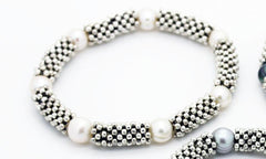 "Links" style Silver and Pearl "Serpent"and "Snake" Bracelet