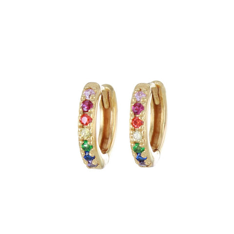 Multi-Coloured Stone Gold & Silver Huggie Hoop Earrings