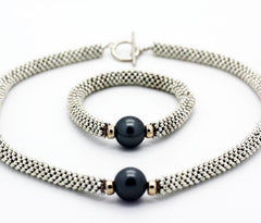 "Links" style Silver and Pearl Single and Multiple Serpent  Necklaces