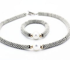 "Links" style Silver and Pearl Single and Multiple Serpent  Necklaces