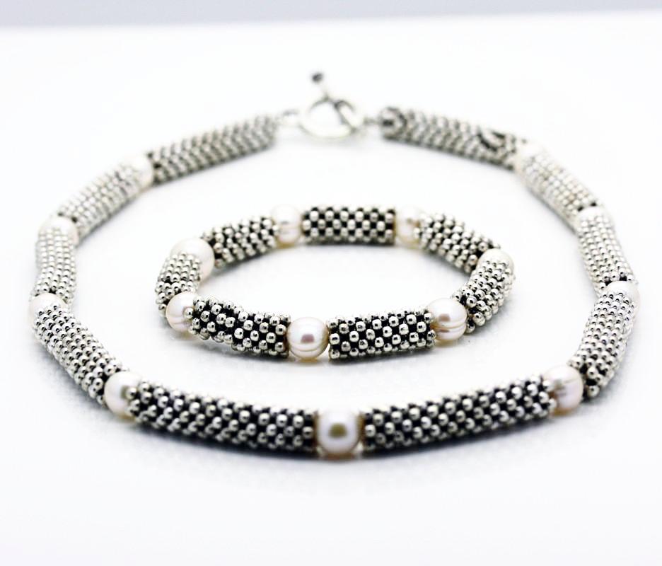 "Links" style Silver and Pearl Single and Multiple Serpent  Necklaces