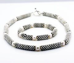"Links" style Silver and Pearl Single and Multiple Serpent  Necklaces