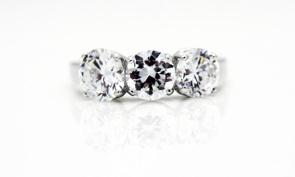 Classic Three-Stone Engagement "Diamond" Ring
