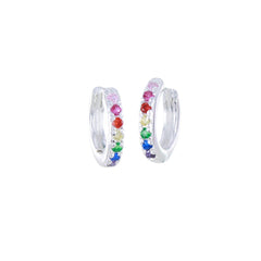 Multi-Coloured Stone Gold & Silver Huggie Hoop Earrings