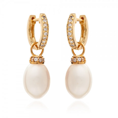 Detachable Pearl and Diamante Gold Hoop Earrings