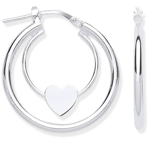 Silver Double Hoop Heart Earrings