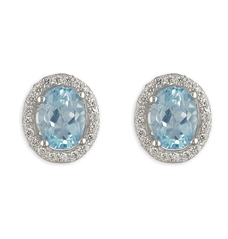 Large Oval Blue Topaz Halo Stud Earrings