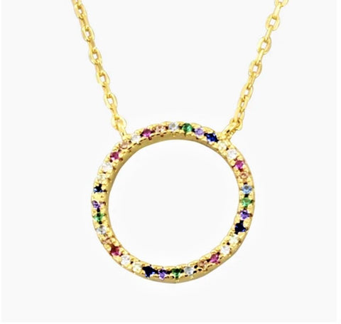 Multi Coloured Gold or Silver Circle Necklace
