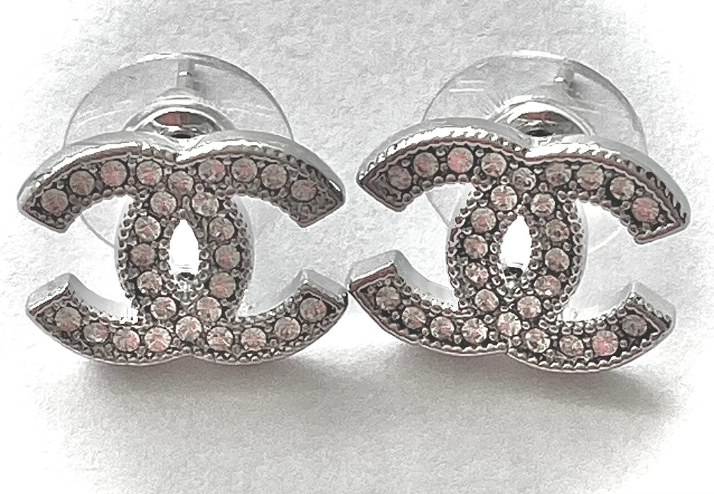 Chanel-Style Silver Stud Earrings – Sparkles & Pearls for Girls