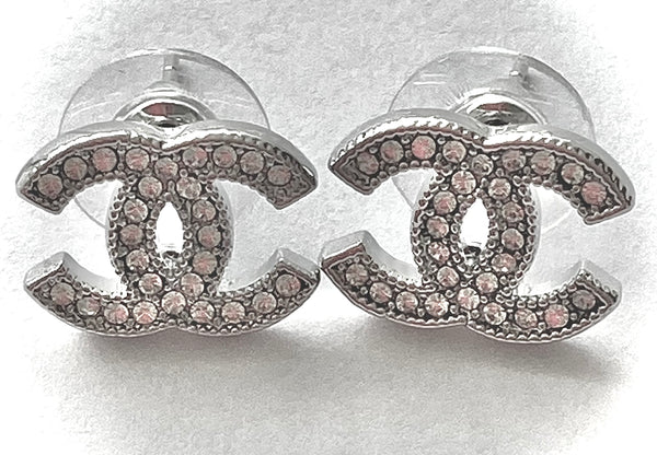 Chanel-Style Silver Stud Earrings – Sparkles & Pearls for Girls