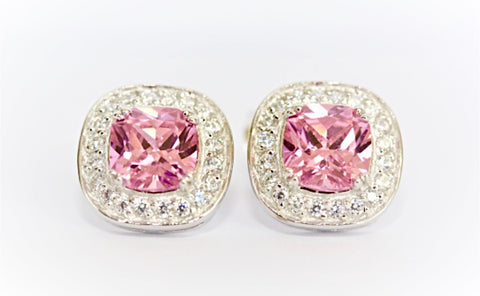 Square-Cut Pink "Diamond" Stud Earrings