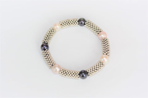 Navy, White and Pink Pearl Snake Bracelet
