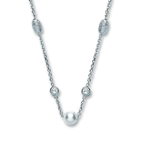 Silver Pearl and "Diamond" Frosted Ball Necklace