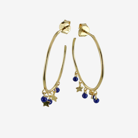 Blue Starry Gold or Silver Hoop Earrings
