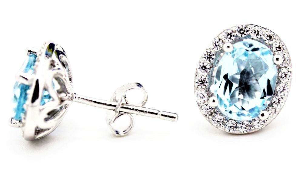 B. BRILLIANT Sterling Silver Blue Topaz Halo Jewelry Set - Necklace & Stud Earrings W/Gift Box