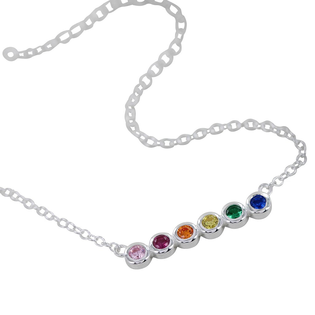 925 Sterling Silver Faceted Round Multicolor Stone Necklace | 17.8 Inch | SilverStarJewel