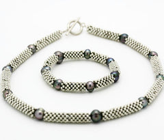 "Links" style Silver and Pearl Single and Multiple Serpent  Necklaces