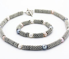 "Links" style Silver and Pearl Single and Multiple Serpent  Necklaces