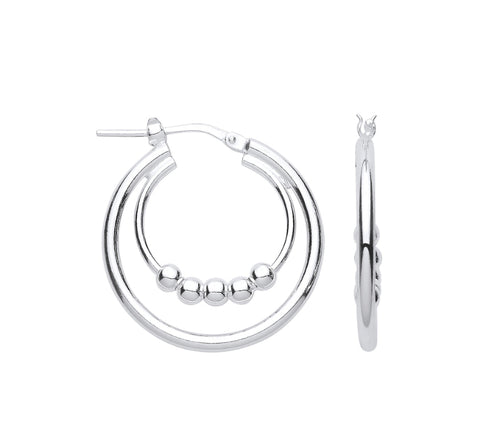 Silver Double Hoop with balls earrings
