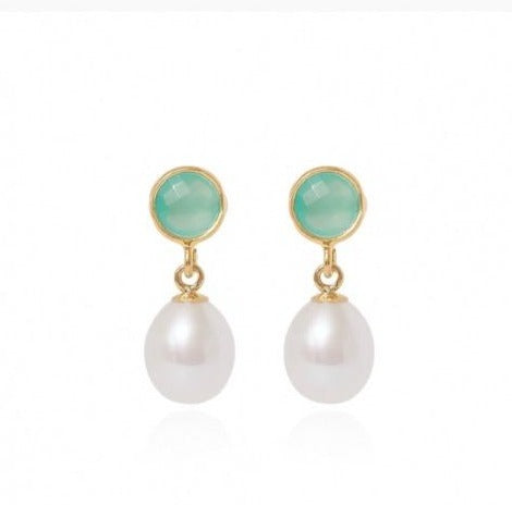 Cerulean Stud Earrings with White Baroque Pearl Drops