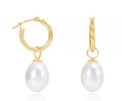 Detachable Gold or Silver Baroque Pearl Hoop Earrings