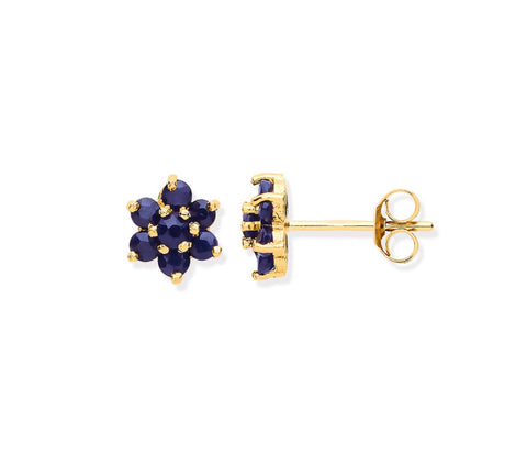 9ct Gold Sapphire Flower Earrings