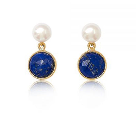 Gold Lapis drop with Pearl Studs