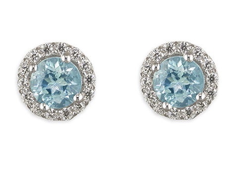 Blue Topaz Halo Stud Earrings