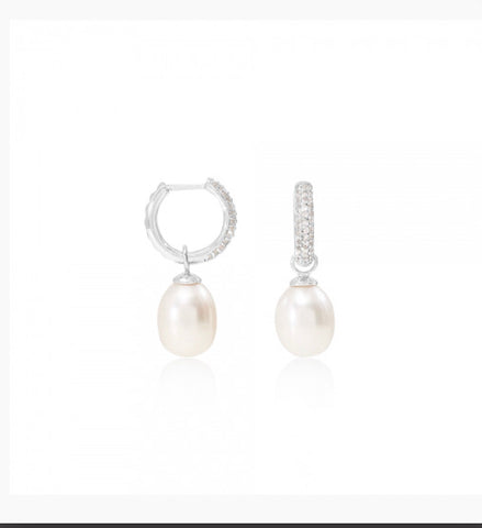 Detachable Large Baroque Pearls on Silver Pave Diamante Hoops